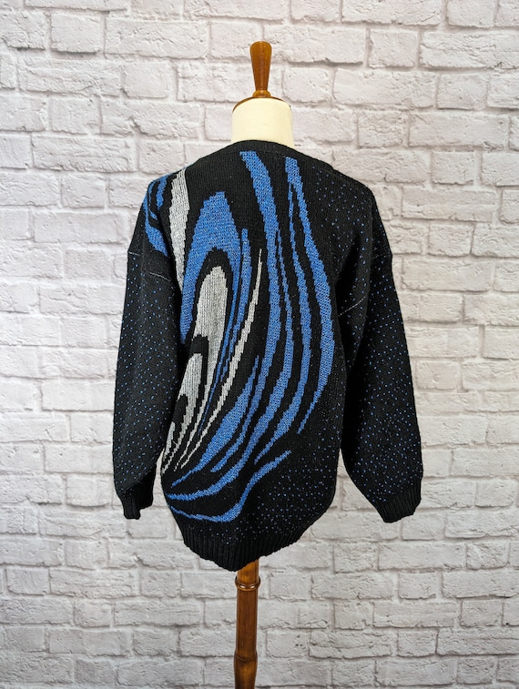 Vintage 80's Sparkle Sweater Black And Silver Col… - image 2