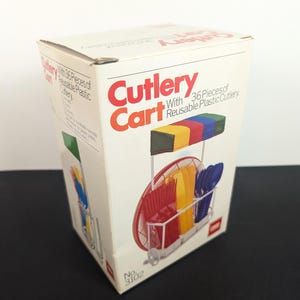 ヴィンテージパーティーデコレーション - カトラリーカート プラスチック製シルバーウェアキャディ - パティオテーブル ピクニックデコレーション