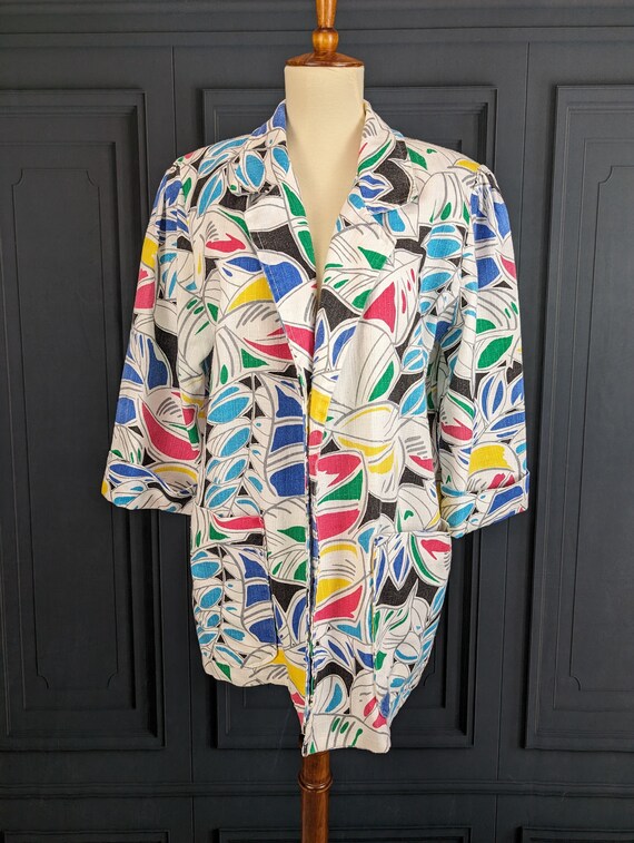 Vintage 80's Patterned Jacket - Linen Like Summer… - image 6