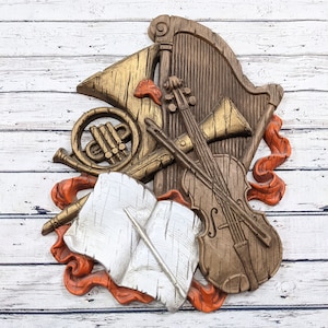 Large Vintage Homco Wall Decor - Music Instruments Music Violin - 70&#39;s Wall Art