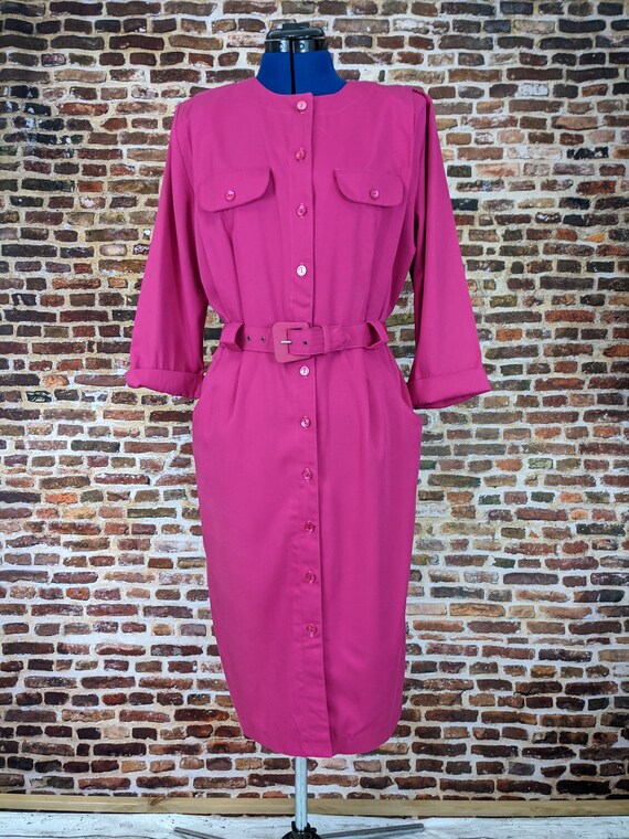 Simple Vintage 80's Sheath Dress - Pink Shirtwais… - image 5