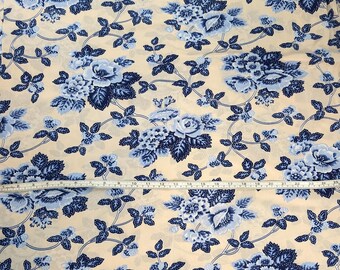 Vintage Sewing Material Fabric - Blue Floral Chintz Print off