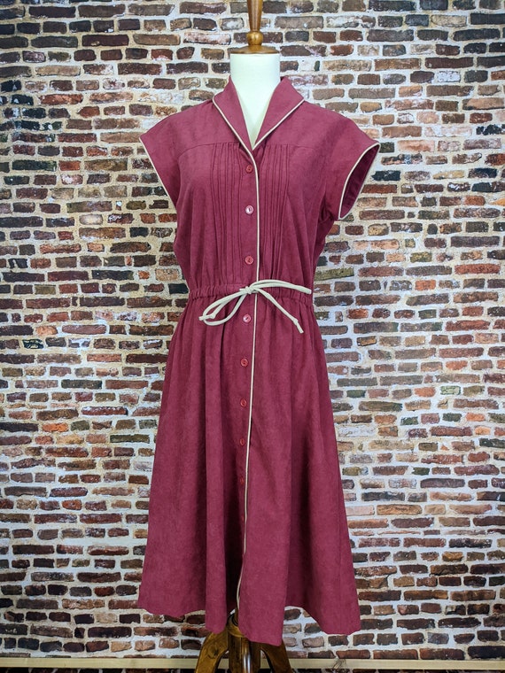 Burgundy Microsuede Dress - Simple 70's Short Sle… - image 6