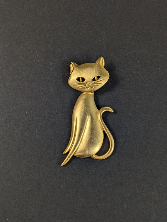 Vintage Stylized Cat Brooch - Signed M Jent 80's Does 50's MCM