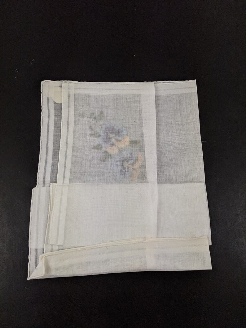 All Cotton Pansy Flowers Vintage Embroidered Handkerchief