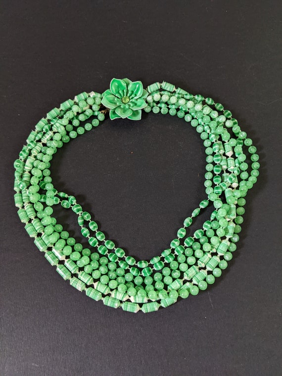 Multi Strand Beaded Necklace - Green Plastic Beads