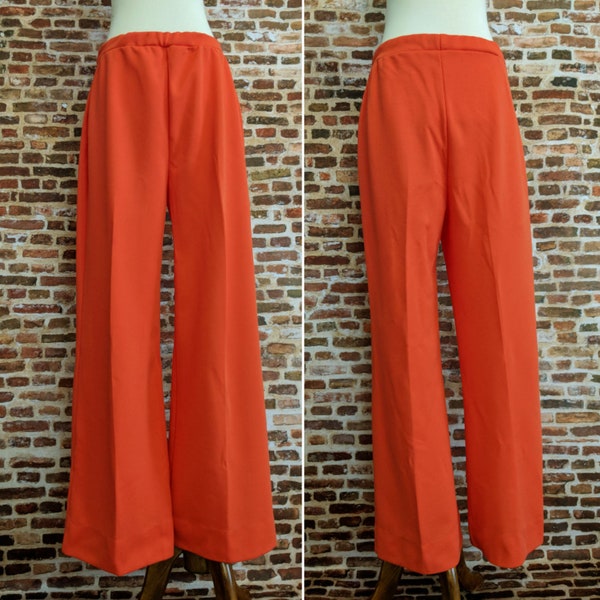 Vintage Orange Wide Leg Disco Pants Polyester Knit Women's Size Large 30" 31" 32" Waist Jane Colby