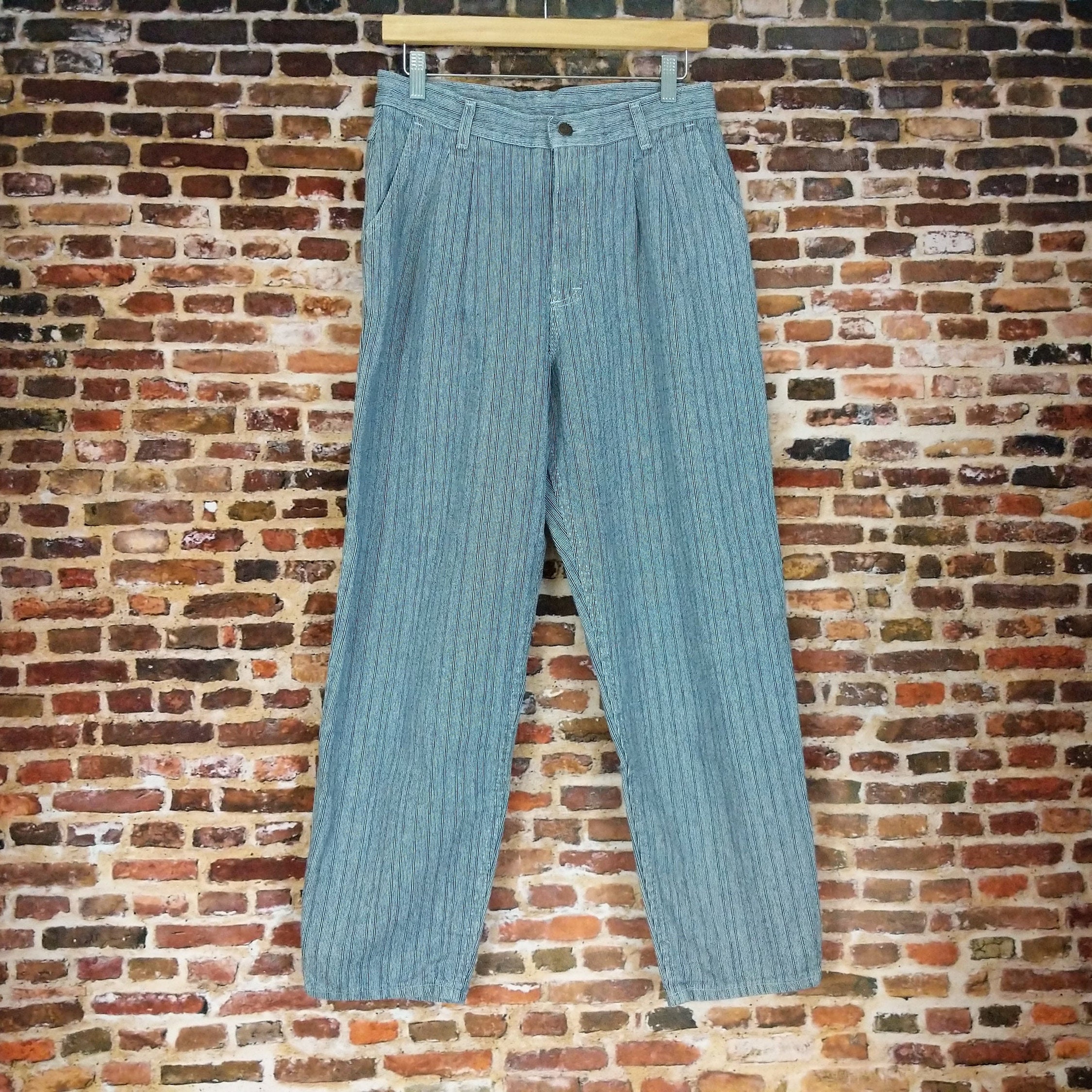 Vintage Lee Pants - Blue Striped Tapered Leg 80's Trousers
