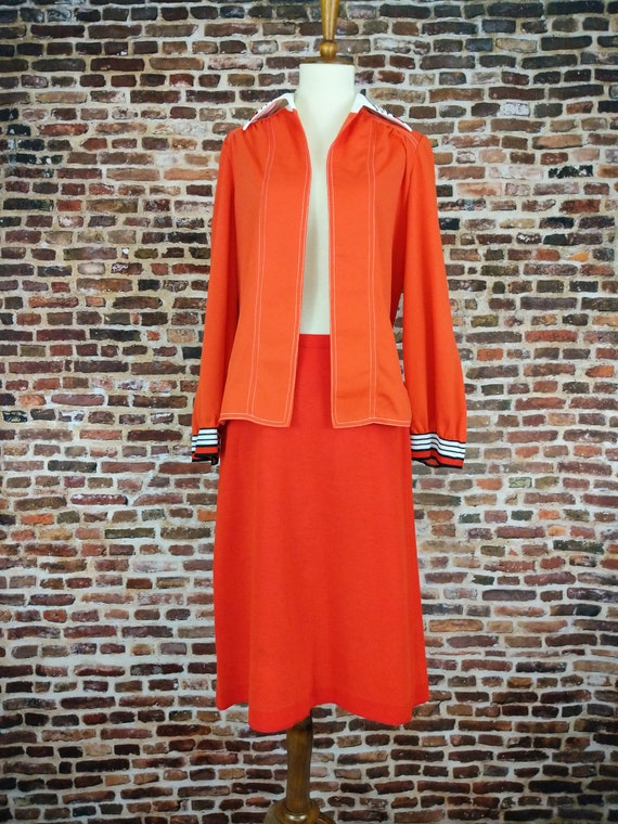 Vintage Mod Dress Orange Two Piece Jacket and Ski… - image 2