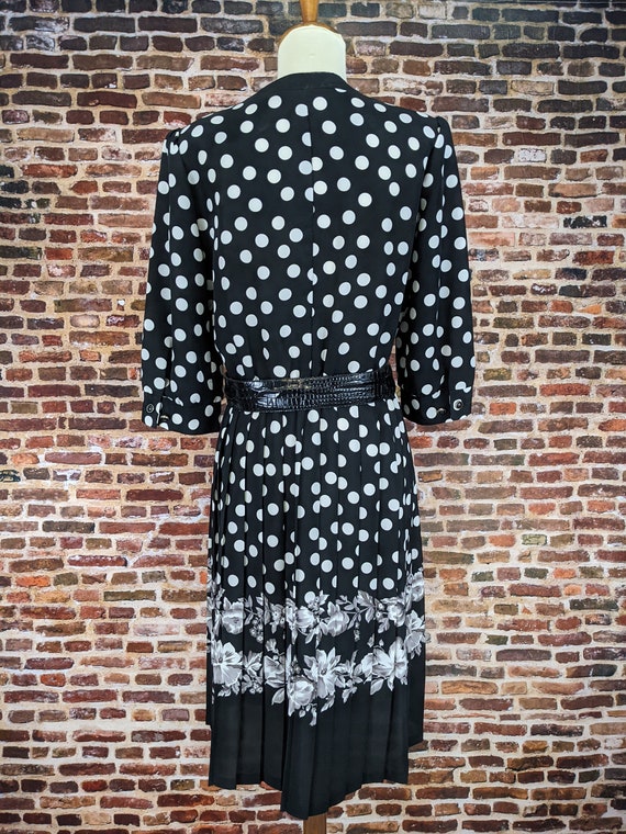 Vintage 80's Dress - Black White Polka Dots - Shi… - image 8