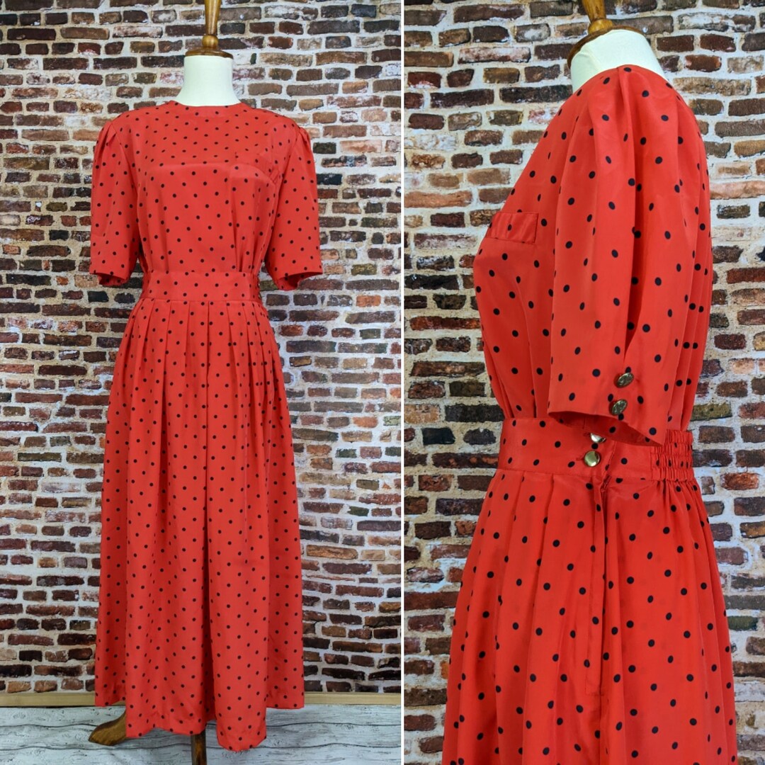 Vintage Red Polka Dot 80's Dress Two Piece Shirtwaist Dress Ladies Size ...