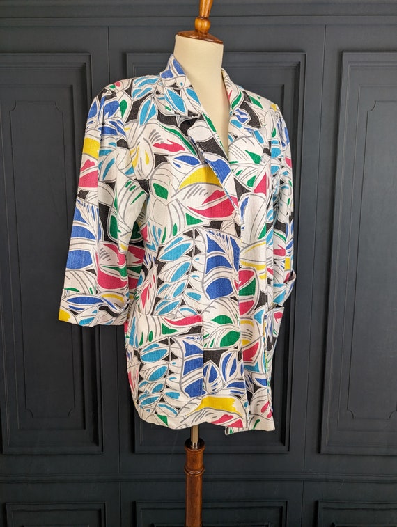 Vintage 80's Patterned Jacket - Linen Like Summer… - image 2