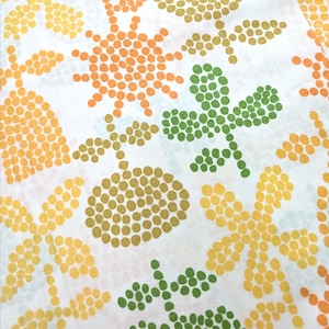 Vintage 60's Nähstoff - Polka Dot Blumen Print Gelb Grün - 2 Meter Nähmaterial