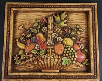Vintage Wall Hanging - Basket of Fruit - 70&#39;s Wall Decor