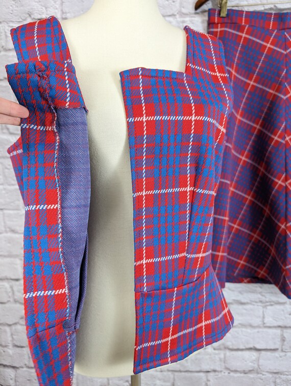 Vintage Mod Two Piece Plaid Dress - Red and Blue … - image 4