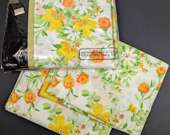 Taie d'oreiller ajustée en percale de fleurs sauvages, fougère fleurie, marguerite des années 70, NIP