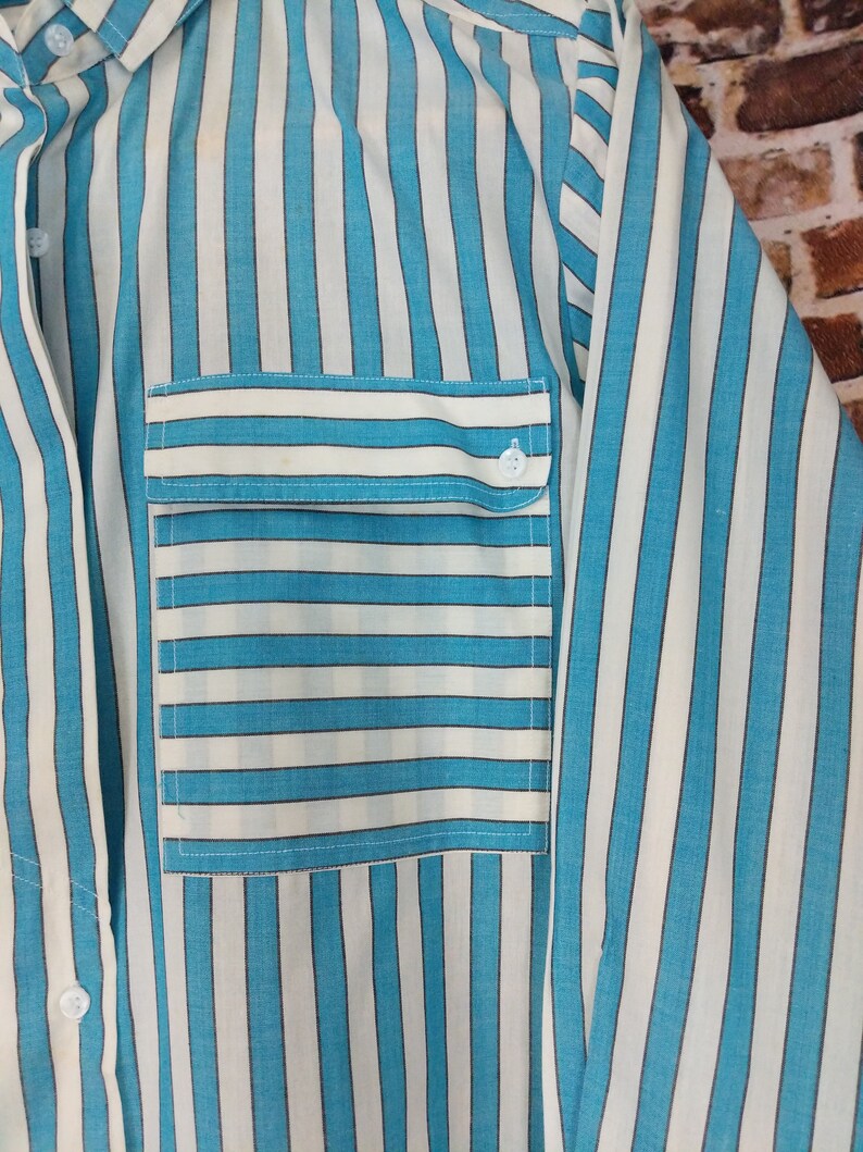 Vintage Striped Button Shirt Men/'s Women/'s Blue White Summer Cotton Shirt Long Sleeve