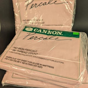 Cannon Percale Sheets Queen Size 3 Packages NIP Pink 80&#39;s 90&#39;s Cotton Blend