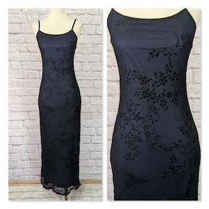 vintage 90's spaghetti strap empire waist dress floor length Vintage Y2K 90s Black Floral Maxi Dress Spaghetti Strap Empire Waist Juniors XS