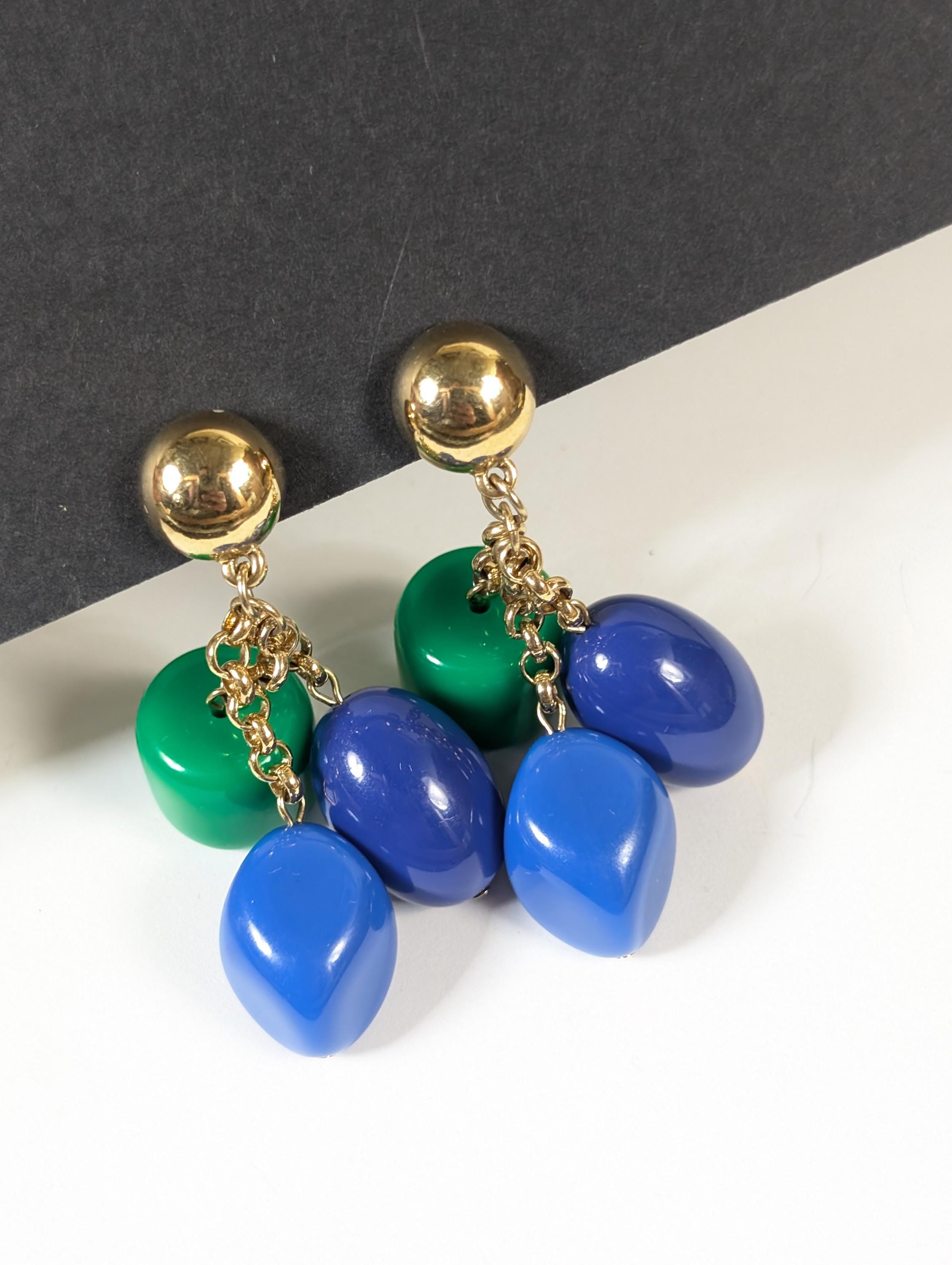 Boucles D'oreille à Clips Vintage En Plastique Vert - Années 70 - Occasion