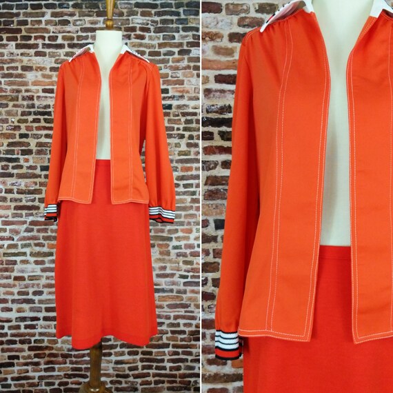 Vintage Mod Dress Orange Two Piece Jacket and Ski… - image 1