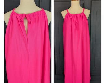 Vestido vintage rosa intenso de los años 60 y 70 - Vestido recto sencillo sin mangas - Talla grande