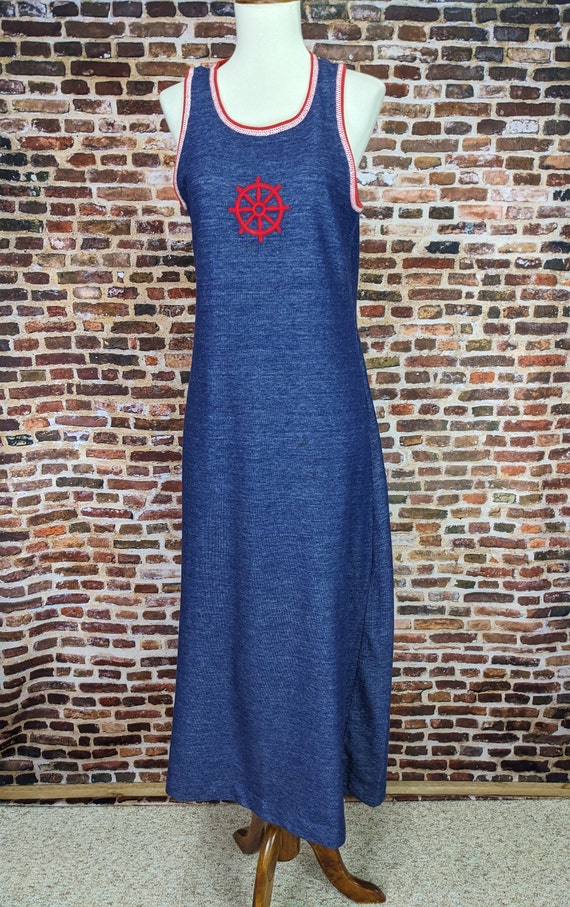 Vintage Blue and Red Nautical Maxi Dress - Size M… - image 4