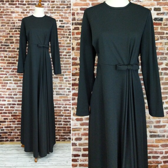 Black Maxi Dress Vintage 70's Long Sleeve Knit Siz