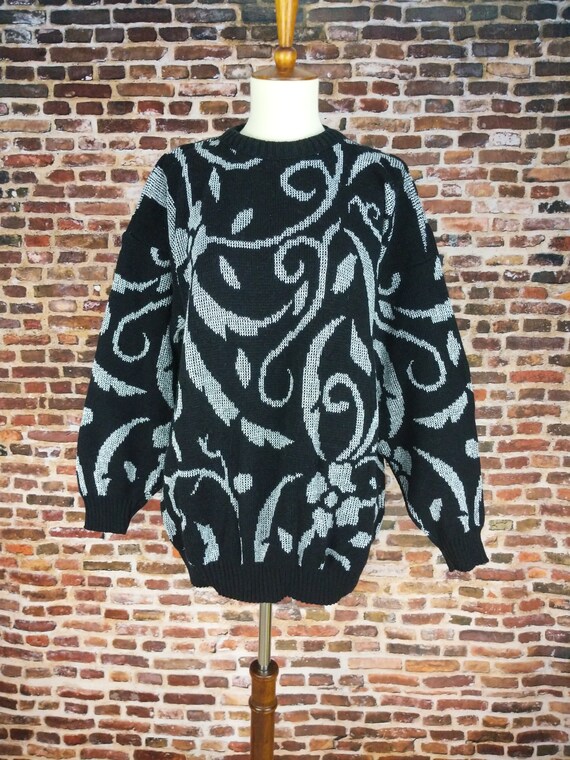 Vintage 80's Sweater Grey Black Metallic Sparkle … - image 2