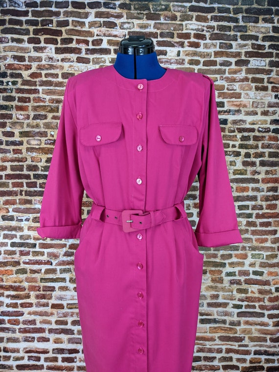 Simple Vintage 80's Sheath Dress - Pink Shirtwais… - image 2