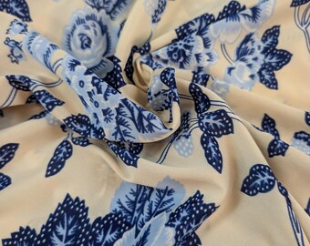 Vintage Sewing Material Fabric - Blue Floral Chintz Print off