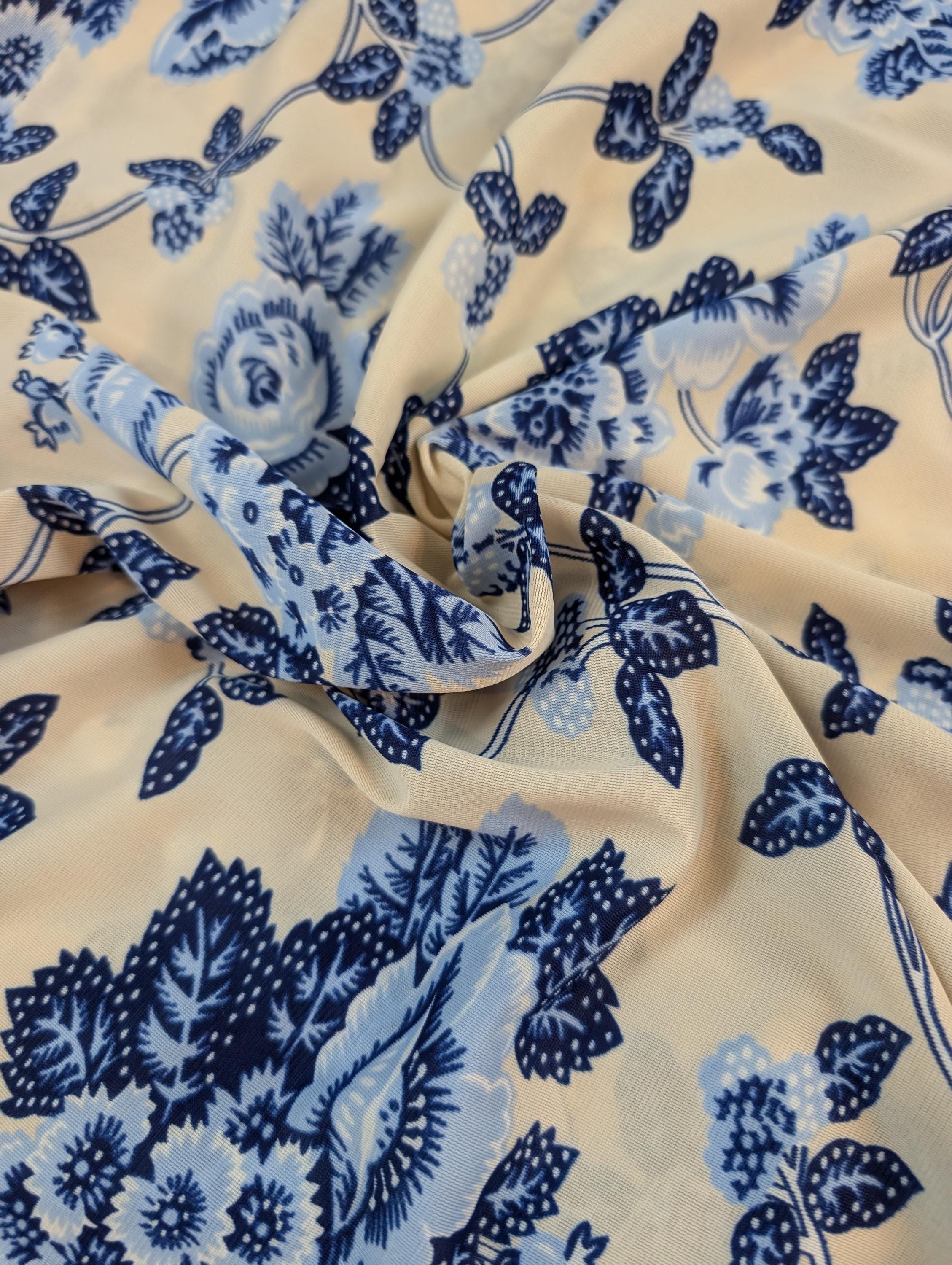Vintage Sewing Material Fabric - Blue Floral Chintz Print off