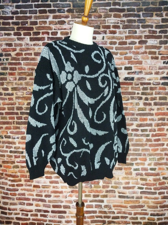 Vintage 80's Sweater Grey Black Metallic Sparkle … - image 1