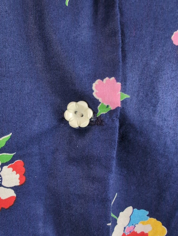 Vintage Cotton Summer Blouse - Dark Blue Floral F… - image 3