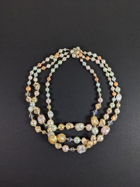 Vintage Multi Strand Necklace - Colorful Pastel Pl