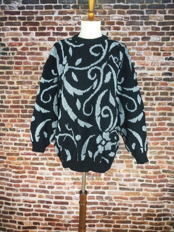 Vintage 80's Sweater Grey Black Metallic Sparkle … - image 3
