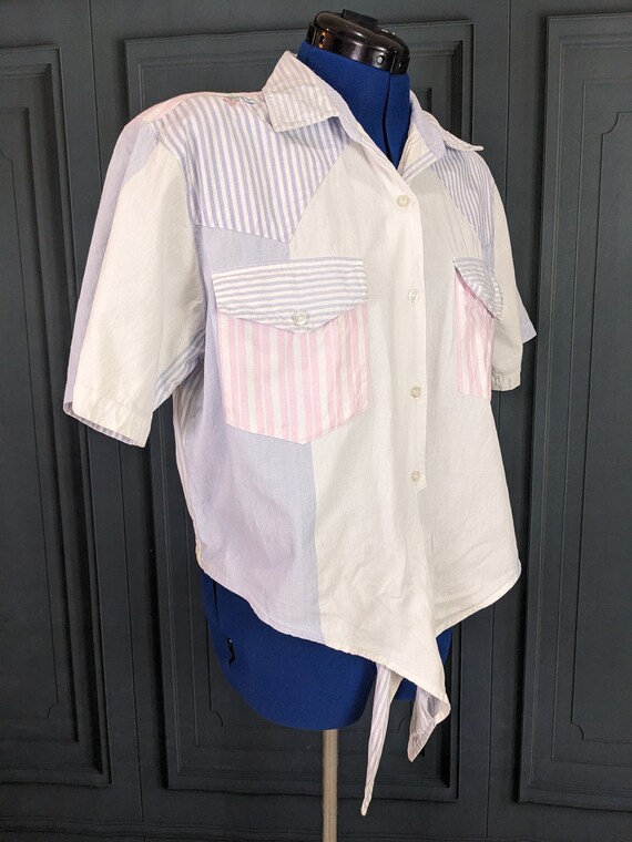 Vintage 80's Blouse - Women's Cropped Tie Waist S… - image 5