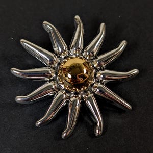Shiny Silver Tone Flower Brooch - Signed Best Brand - 80&#39;s 90&#39;s Statement Estate Jewelry