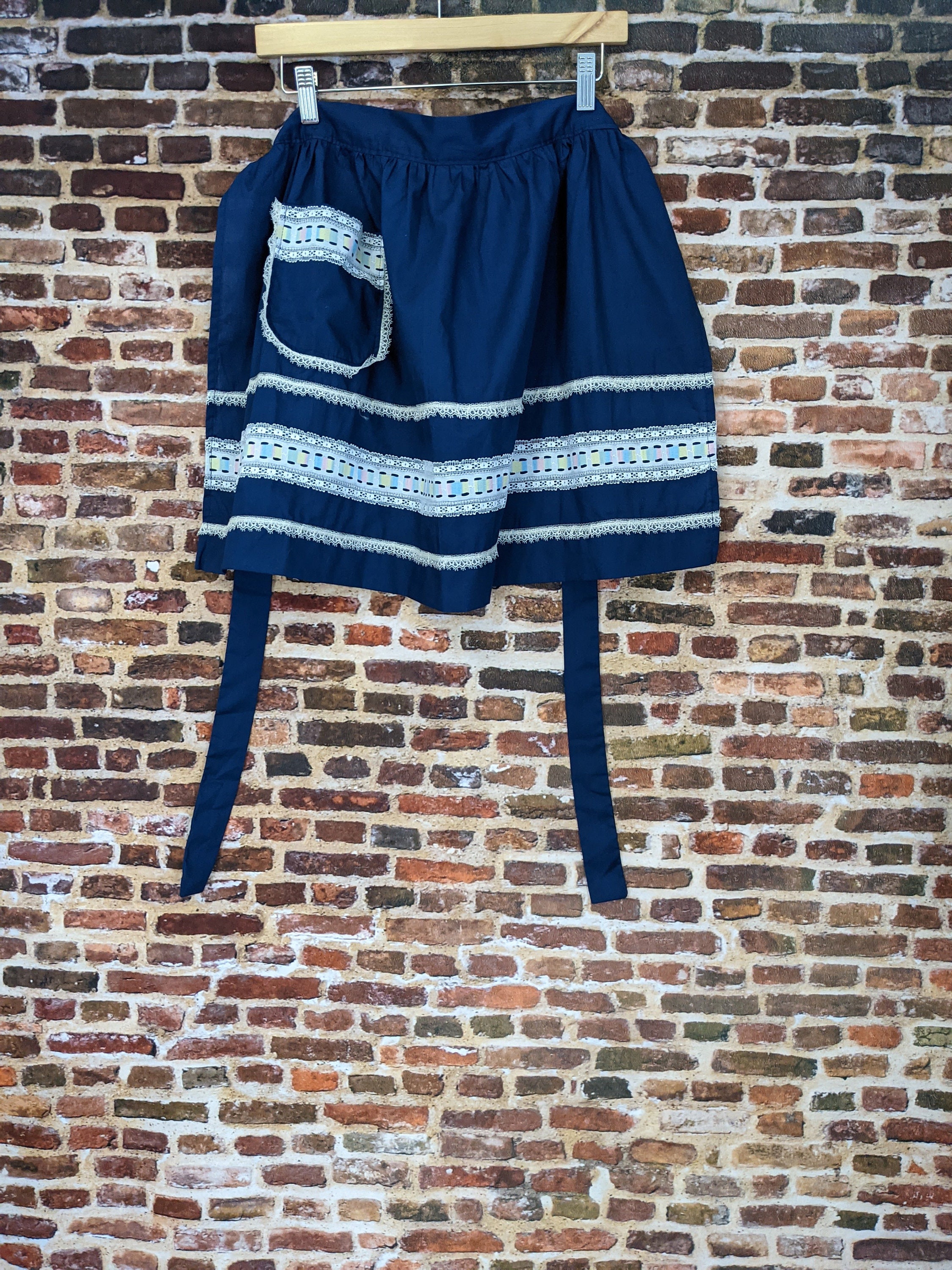 ヴィンテージ 50年代 ポケット付きハーフエプロン - 薄手ブルー