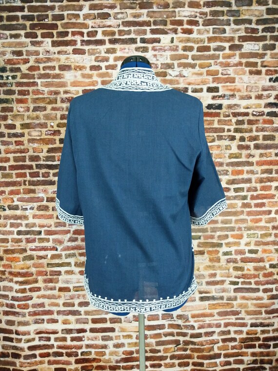 Vintage Embroidered Tunic Women's Blouse Blue Whi… - image 4
