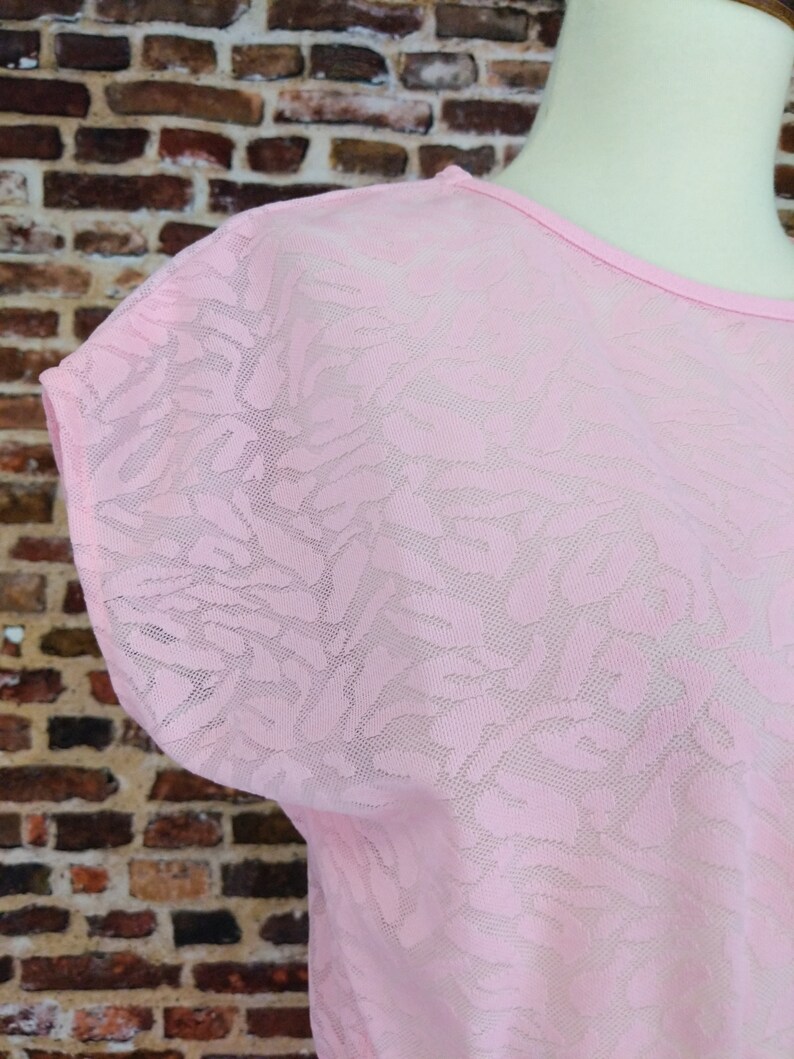Pink Lace Dress Simple Short Sleeve Pleated Skirt 60/'s 70/'s Knit Size Medium M