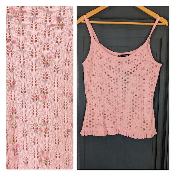 Vintage Y2K Style Summer Tank Top - NWT Unworn - Pink Lace Knit Size Large