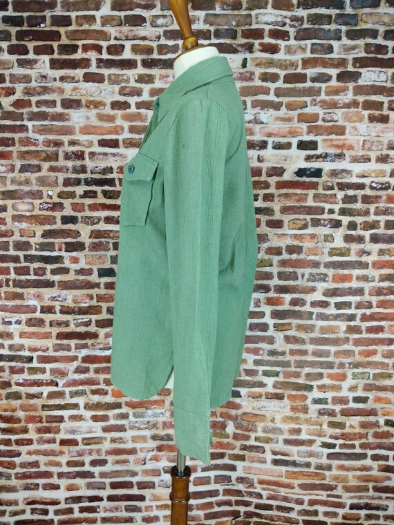 Vintage 70's Blazer Moss Green Button Up Shirt Wo… - image 4