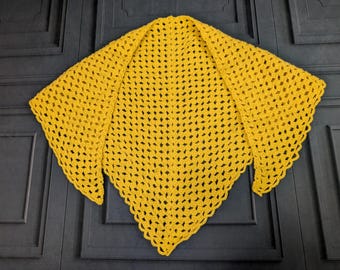Vintage Gelber Häkelschal - 60er 70er Hippie Schal Schultertuch gehäkelt