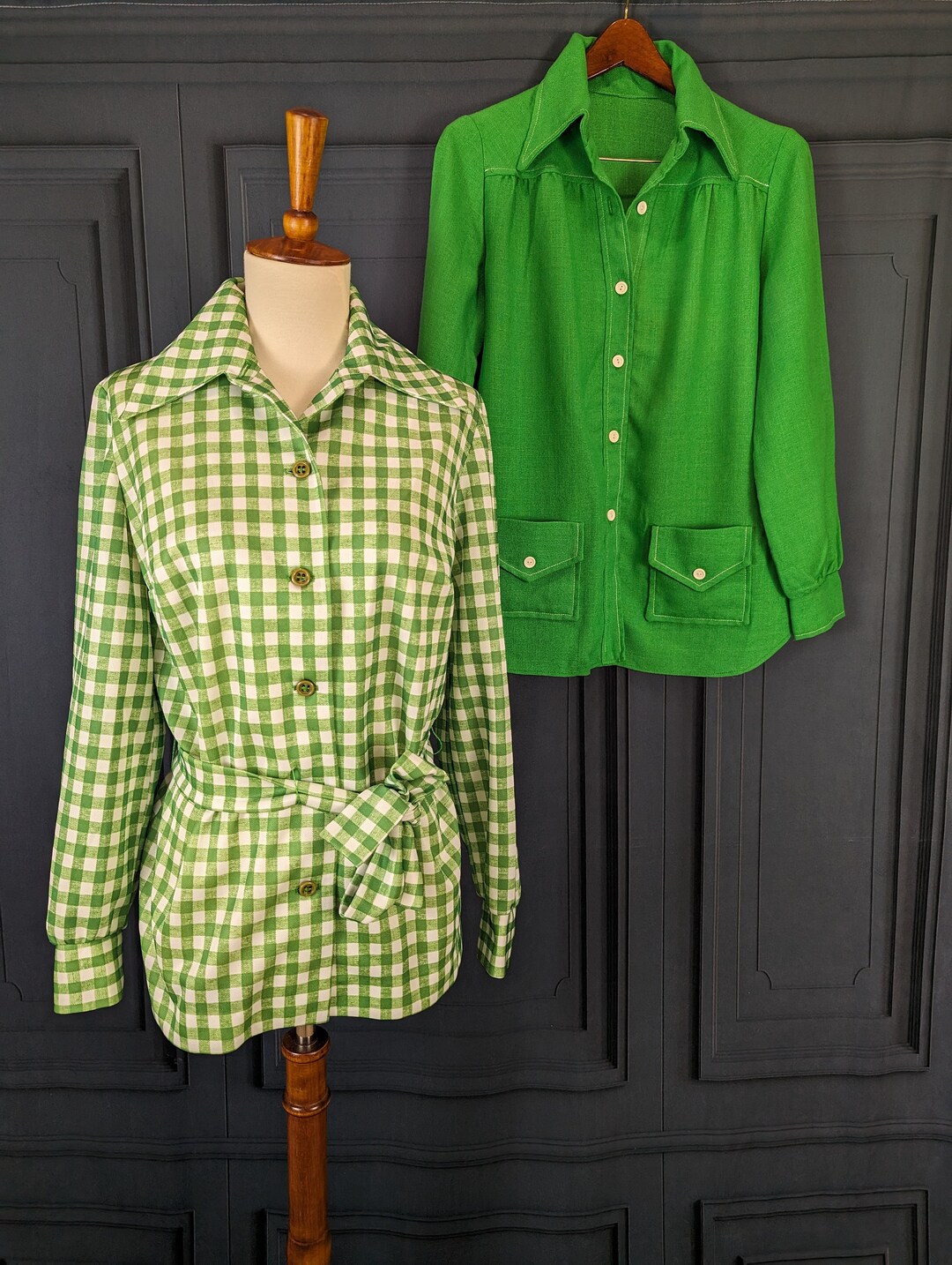 Vintage 70's Lime Green Checkered Gingham Shirt and Matching Jacket - Size  Medium - Ladies Mod Outfit - Etsy