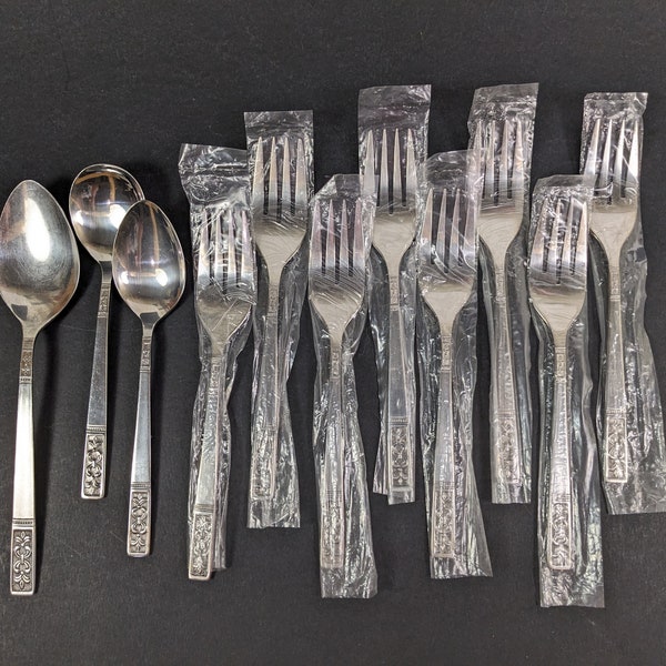 Vintage Customcraft Fleur de Lis Flatware - 11 Pc - Sugar Spoon Tea Spoon Salad Forks