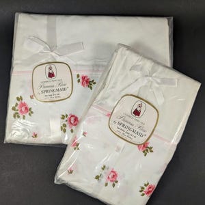 Princess Rose Sheet Set - Pink Roses Printed Cotton Percale - NIP Pillowcase and Full Double Bed Flat Sheet