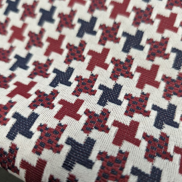 Maroon and Blue Herringbone Patterned Stretch Knit Sewing Fabric - 70's Textured Material - 2.9 Yards x 62" Wide