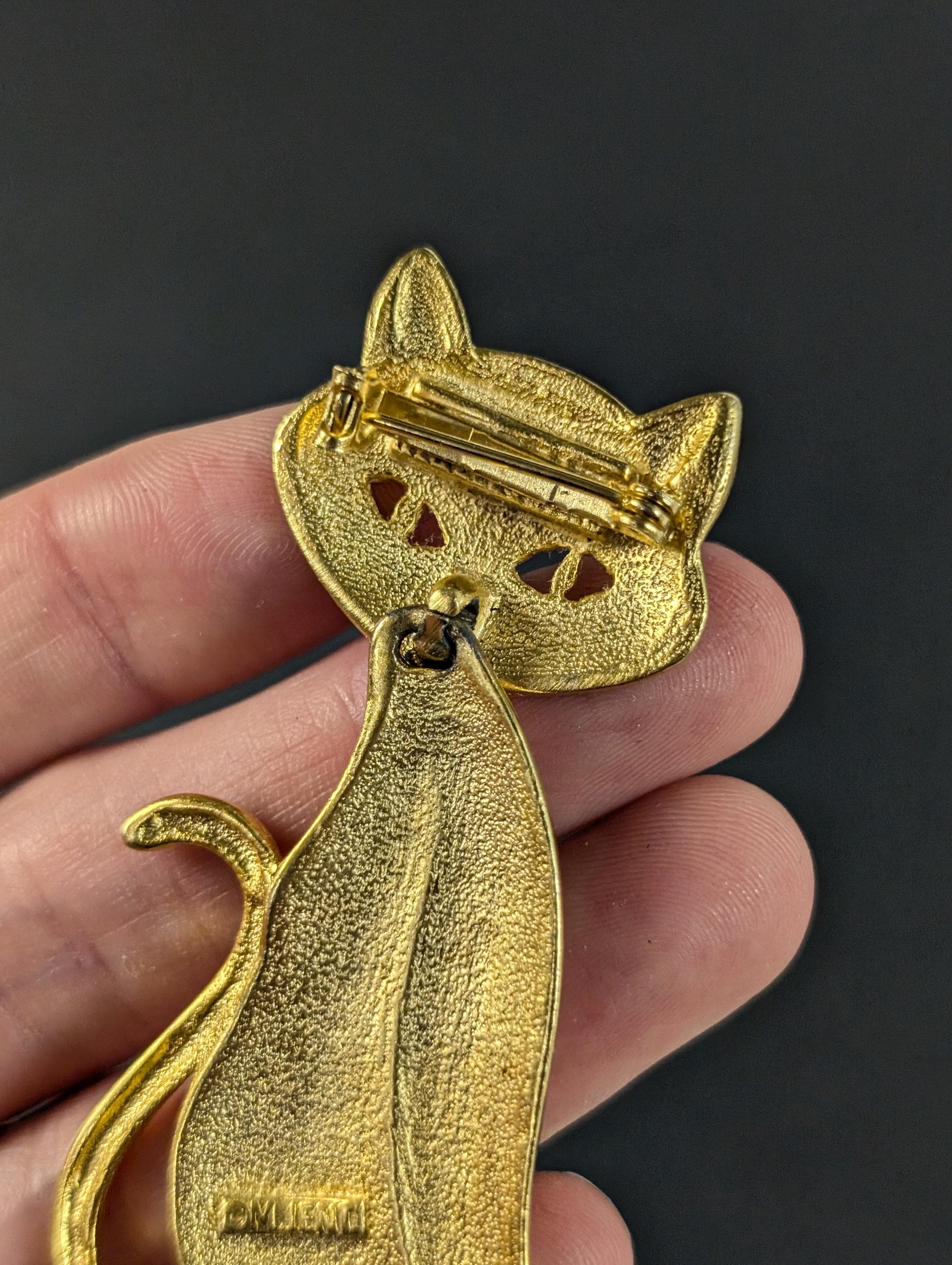 ヴィンテージ風猫ブローチ - M Jent サイン入り 80年代 50年代 MCM 
