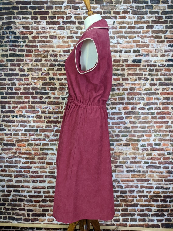 Burgundy Microsuede Dress - Simple 70's Short Sle… - image 7